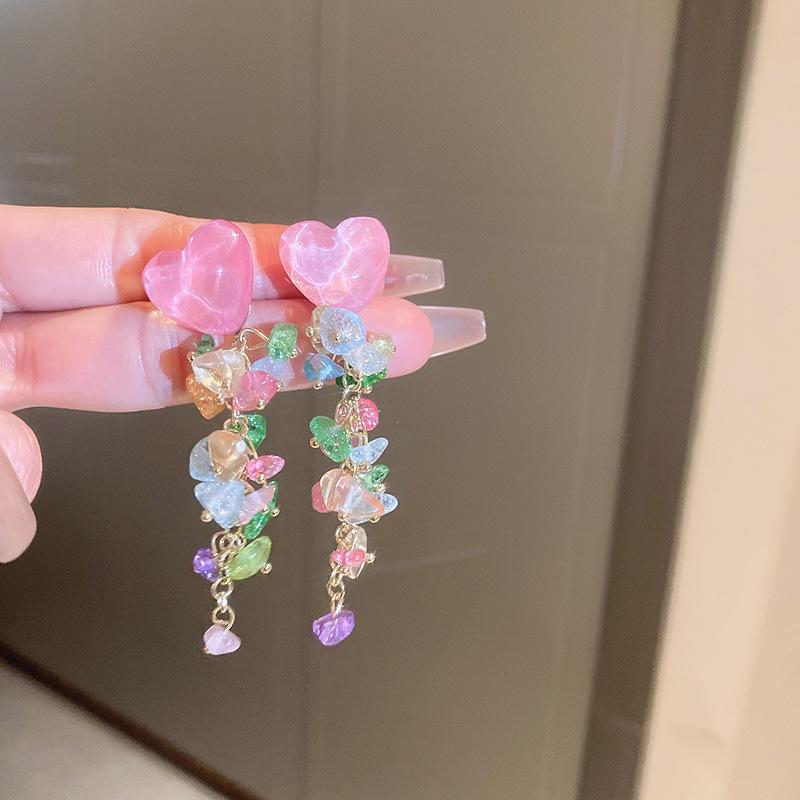 Богемные розовые серьги-кисточки с цветком из бисера и жемчуга