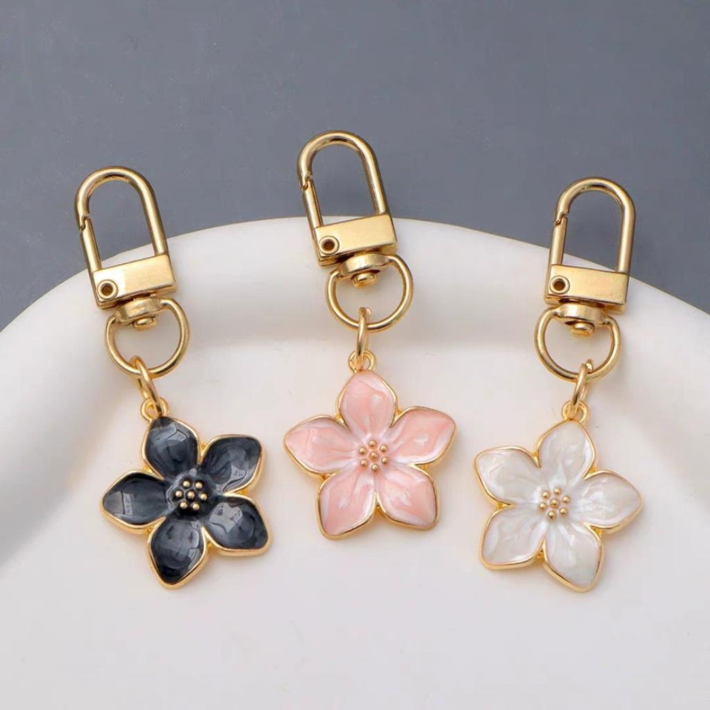Lovely Sakura Flower Keychain Charm Cute Colored Transparent Flower Keychain Pendant Enamel Bag Hanging Pendent Charms Key Ring