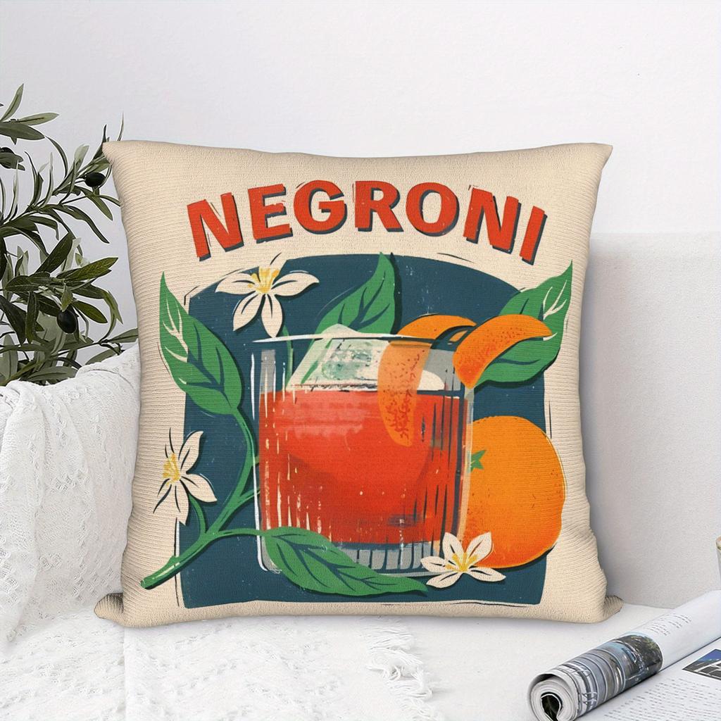Retro Negroni Cocktail Pillow Case, Vintage Bar Drink Cushion Cover for Kitchen Home Decor Gift multiple sizes