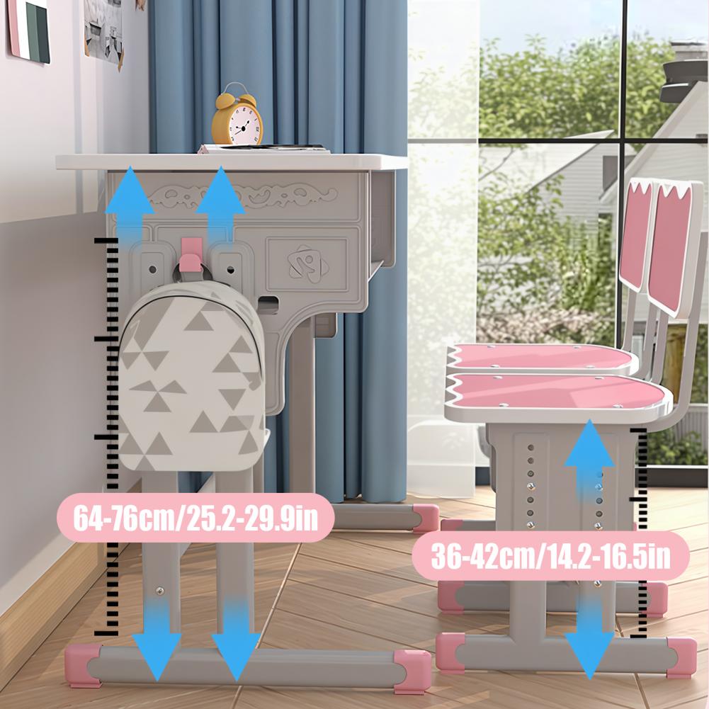 Детский двухместный письменный стол и стул, регулируемая высота, сверхпрочный, просторный, с крючком для школьной сумки
