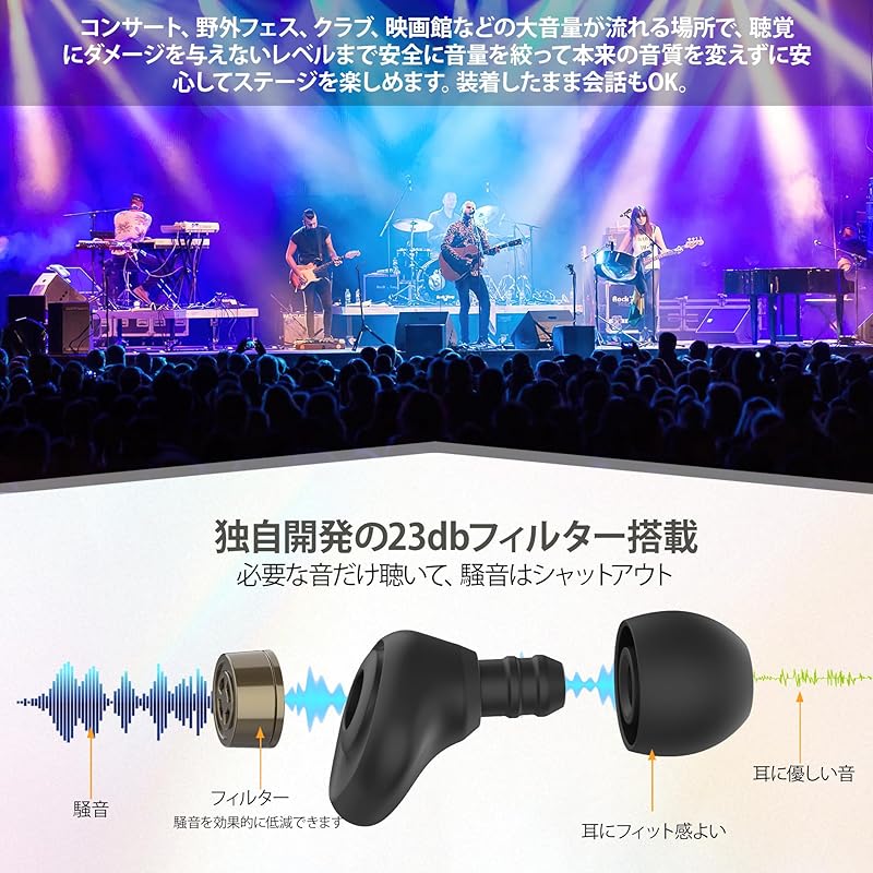 Беруши Quietide Live 23 дБ [Оригинальные беруши с металлическим фильтром] Шумоподавление при прослушивании музыки в прямом эфире Снижают уровень шума на работе и облегчают гиперакузию Поставляется с 4