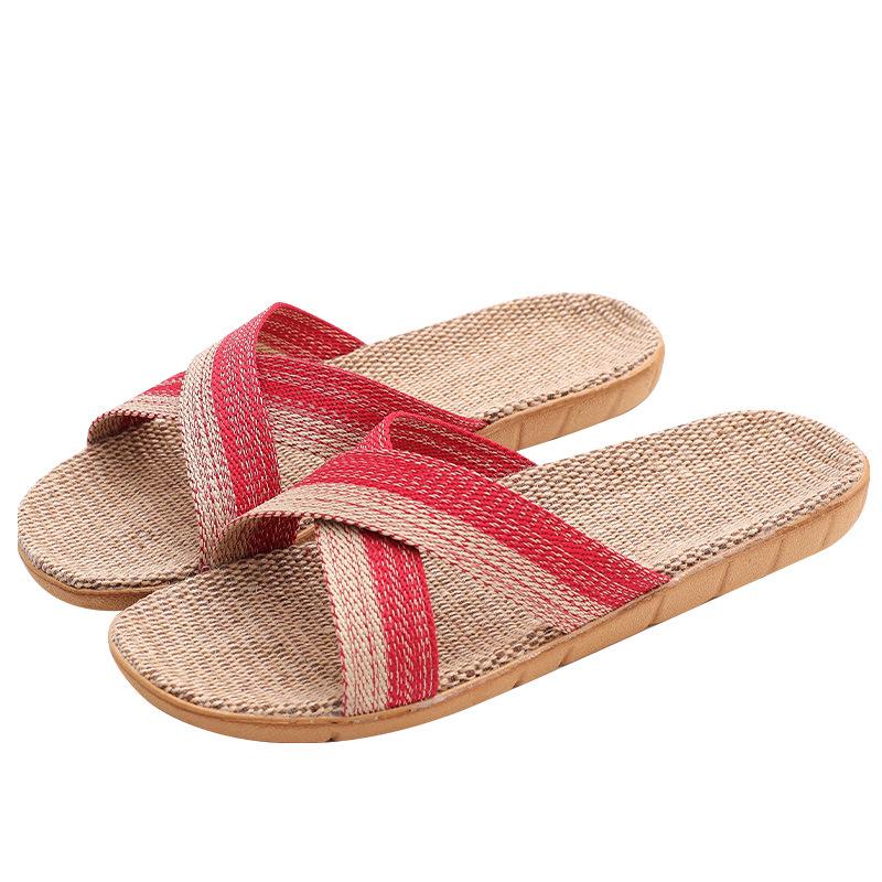 Женские льняные тапочки с перекрещивающимися ремешками в стиле ретро