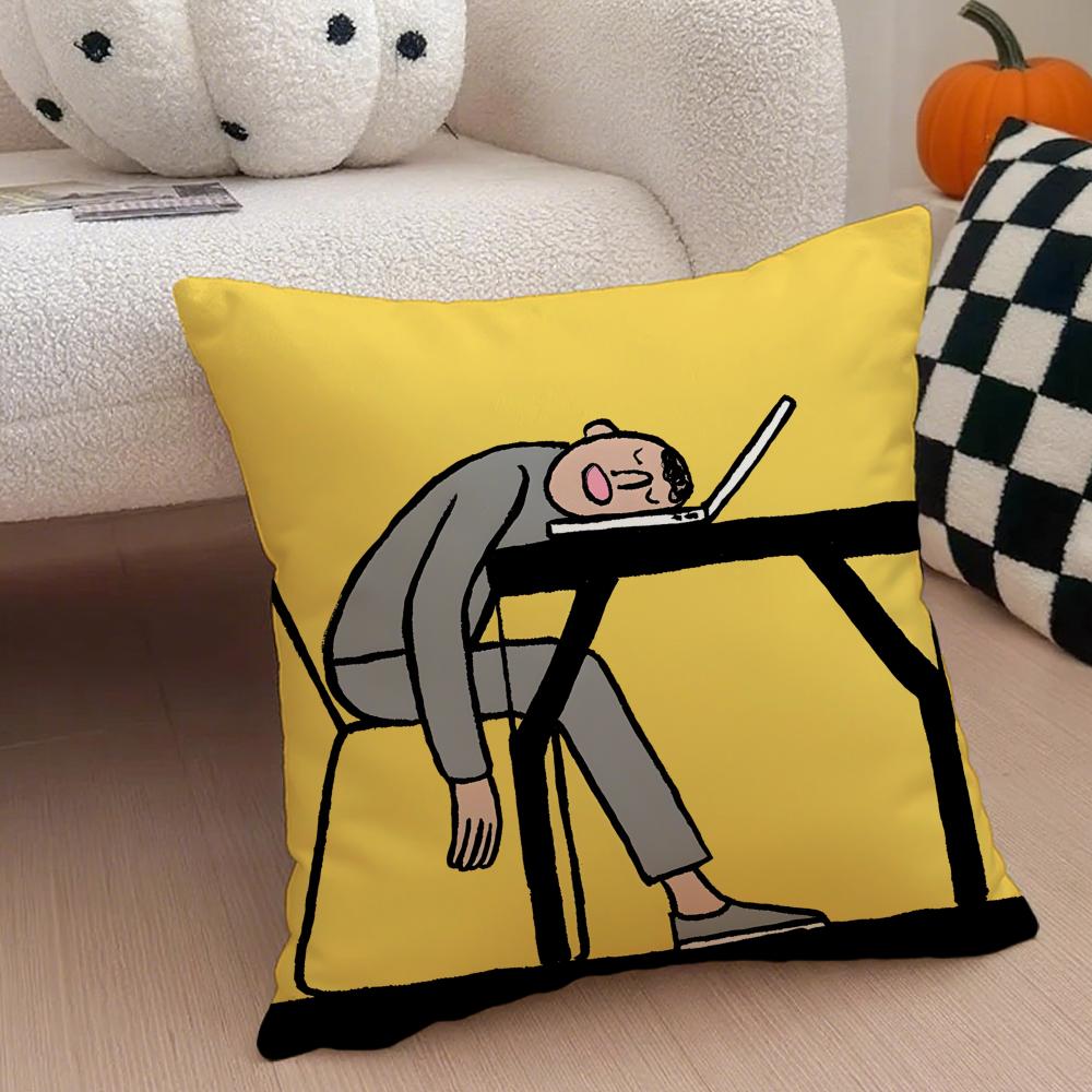 Minimal Witty French Art JJean Jullien Cushion Cover Throw Pillow Cover Hidden Button Durable Polyester Chair Cushion