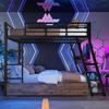 Loft Bed, 140 x 200cm, Iron Frame, LED Strip, Drawers, Railing, Stairs, Desk, without Mattress, Black