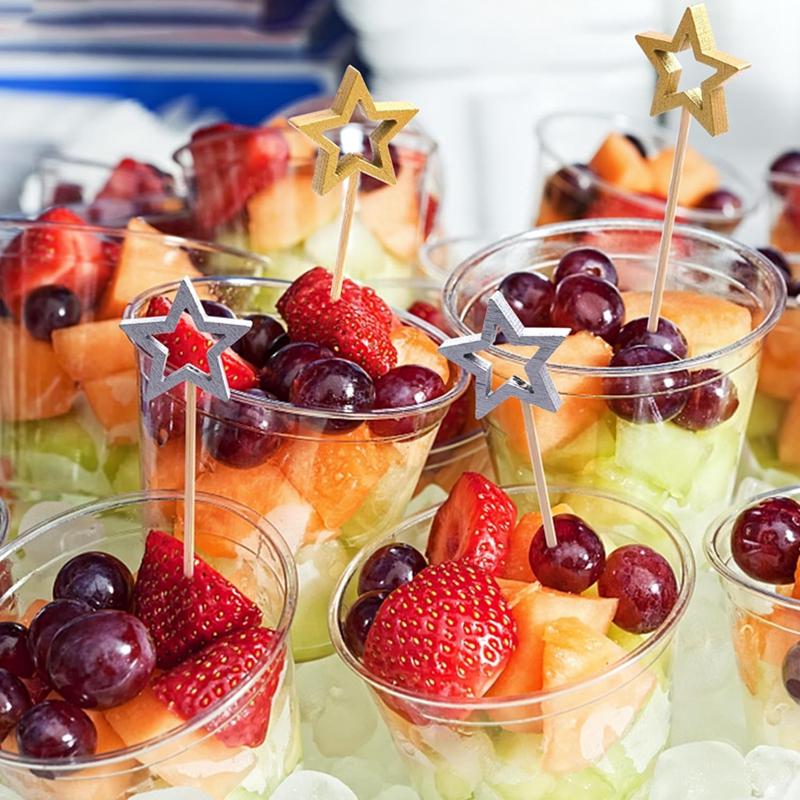 50 шт. Звездные одноразовые бамбуковые шпажки для еды, коктейльные пики, вилки для фруктов для шведского стола, палочки, рождественская вечеринка, день рождения, свадебный декор