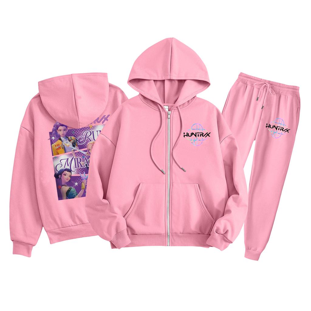 Детская мода Толстовка с капюшоном на молнии с длинными рукавами и спортивные штаны Однотонный комплект толстовки с карманами