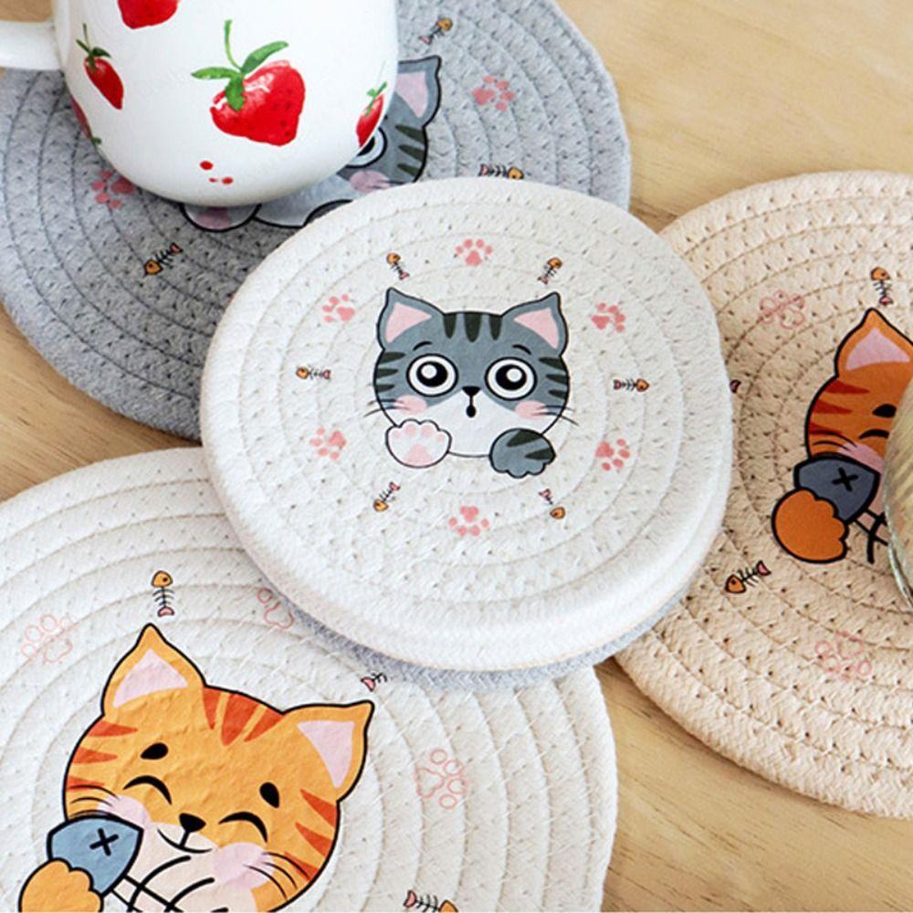 Heat Insulation Coaster Non-Slip Pot Pad Table Mats Woven Cotton Placemat  Table Decoration