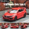 1/32 Honda Civic Type R Toy Car For Children Diecast Miniature Model Pull Back Doors Openable Sound Light Collection Gift Boys aju256