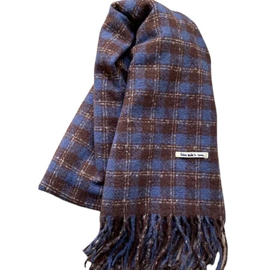 Zhang Ruonan Dark Green Plaid Scarf Women's Winter Warm Versatile Thickened Warm Shawl Dual-purpose Scarf