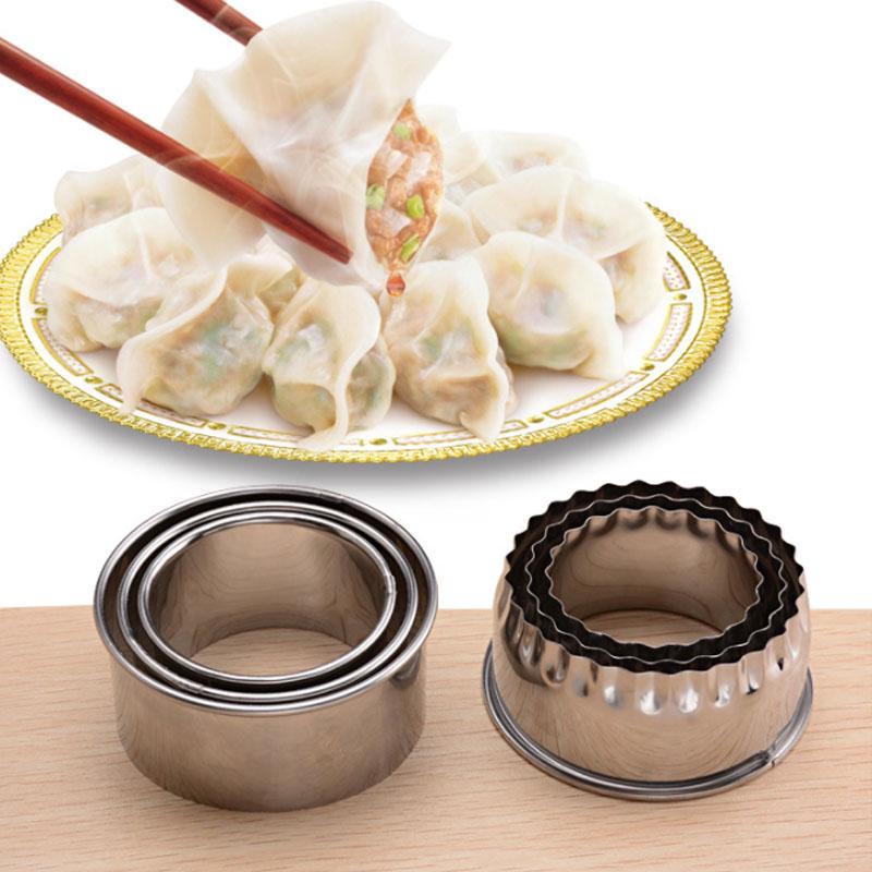3Pcs Round/Flower Shaped Dough Cutter Kitchen Gadgets Stainless Steel Dumplings Cutter Dumpling Mold