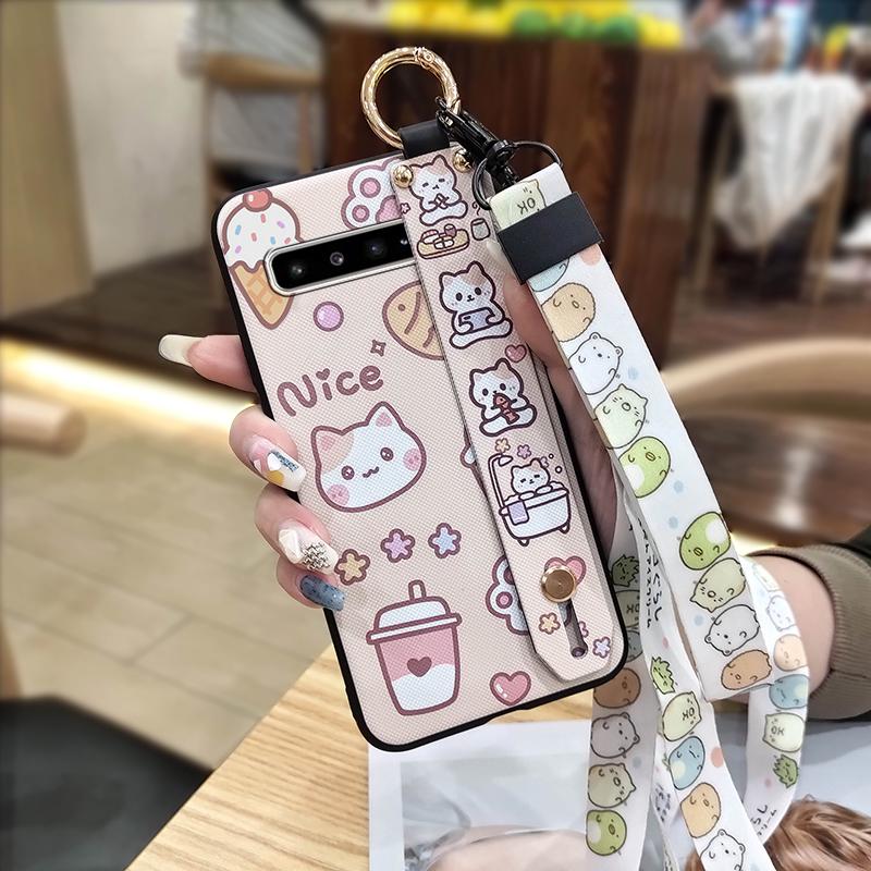 Lanyard Dirt-resistant Phone Case For Samsung Galaxy S10 5G/SM-G977N Soft Case Waterproof Wristband Anti-dust Cartoon