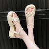 2025 New Summer Women's With Thick Heel Versatile Outerwear Soft-Soled Pearl Slippers Beach Sandals Rubber Material
