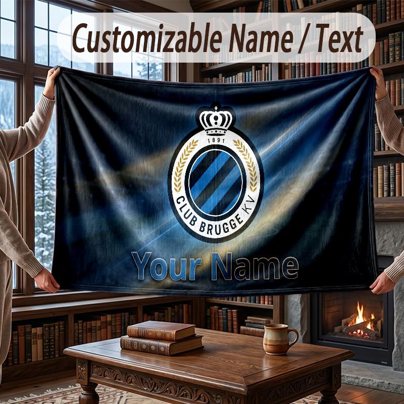 Custom Name Flannel Throw Blanket Club Brugge FC Pattern Warm Home Decoration