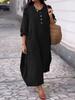 Casual Loose O Neck Pocket Women's Cotton Linen Dresses Spring Summer Solid Color Simple Female Vacation Dress