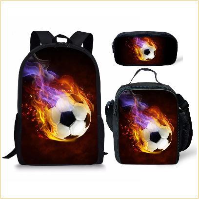 School Season Three-Piece Set School Bag Pencil Bag Lunch Bag Street Tide Basketball Football Picture Backpack Set