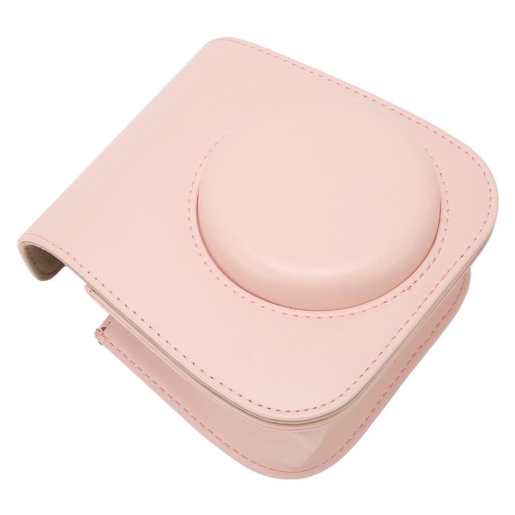 Protective Camera Case PU Leather Pure Color Camera Carrying Bag with Adjustable Strap for Camping Travel Pink