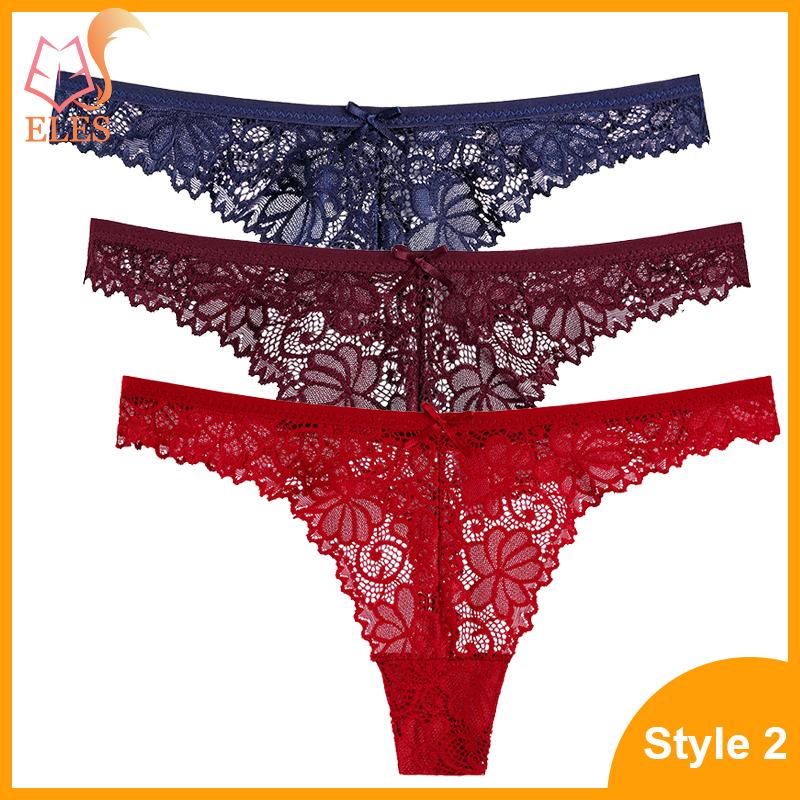 3 Pcs Woman Panties Sexy Lace Thong Underwear Lingerie Female T-back Temptation Low Waist G-string Pack