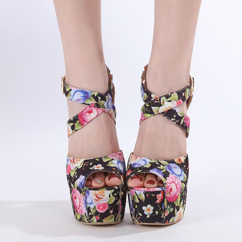 Туфли-лодочки Liyke Sweet Style с цветочным принтом и платформой, женские, на шпильках, сексуальные, с открытым носком, 16 см, на очень высоком каблуке, для вечеринки, банкета, размер 42