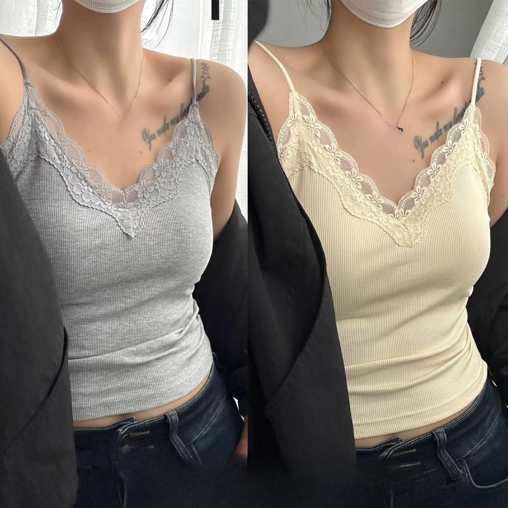 Новая хлопковая кружевная майка с кружевной спинкой, французская нить, фиксированные чашки, присборенные женские топы с V-образным вырезом