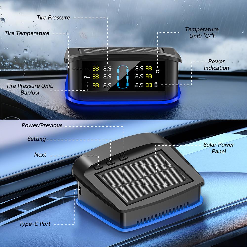 Система мониторинга безопасности сигнализация солнечная TPMS цифровой ЖК-дисплей грузовик RV TPMS со световым индикатором предупреждение сигнализация давления в шинах автомобиля 6 внешних датчиков
