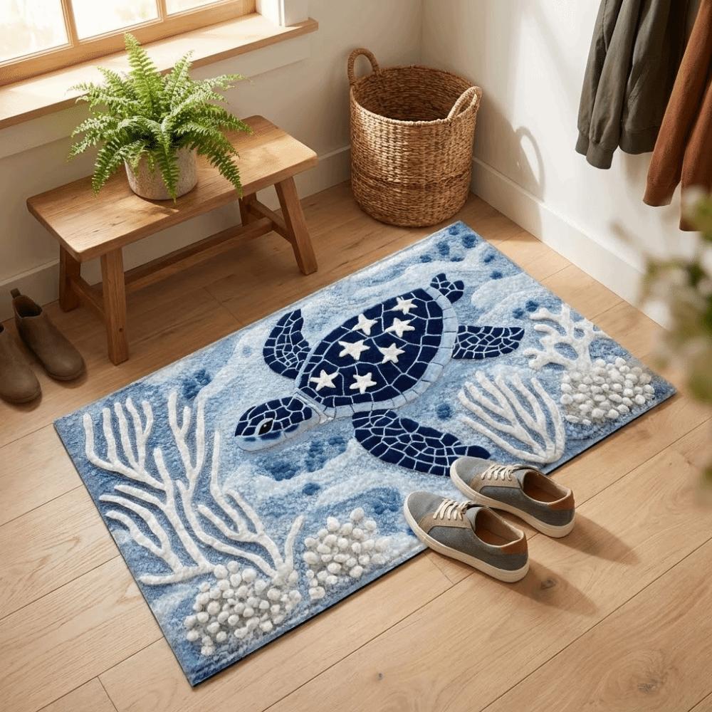 2D Flat Marine Decor Doormat Non Slip Bathroom Rug Welcome Mat Entrance Rug Entryway