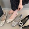 Fashion Flat Shoes Women's Rhinestone Square Buckle Shallow Mouth Spring and Autumn Flat Bottom Casual Plus Size Women's Shoes