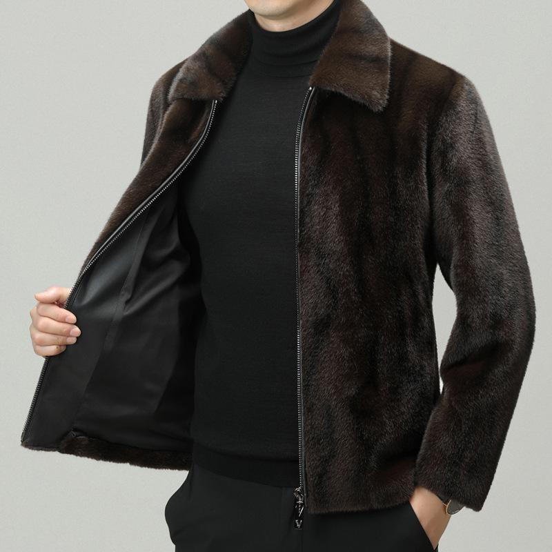 Новая зимняя шуба из бархата из золотистой норки, искусственный норковый композитный мех, цельный наряд для папы среднего возраста, однотонный лацкан
