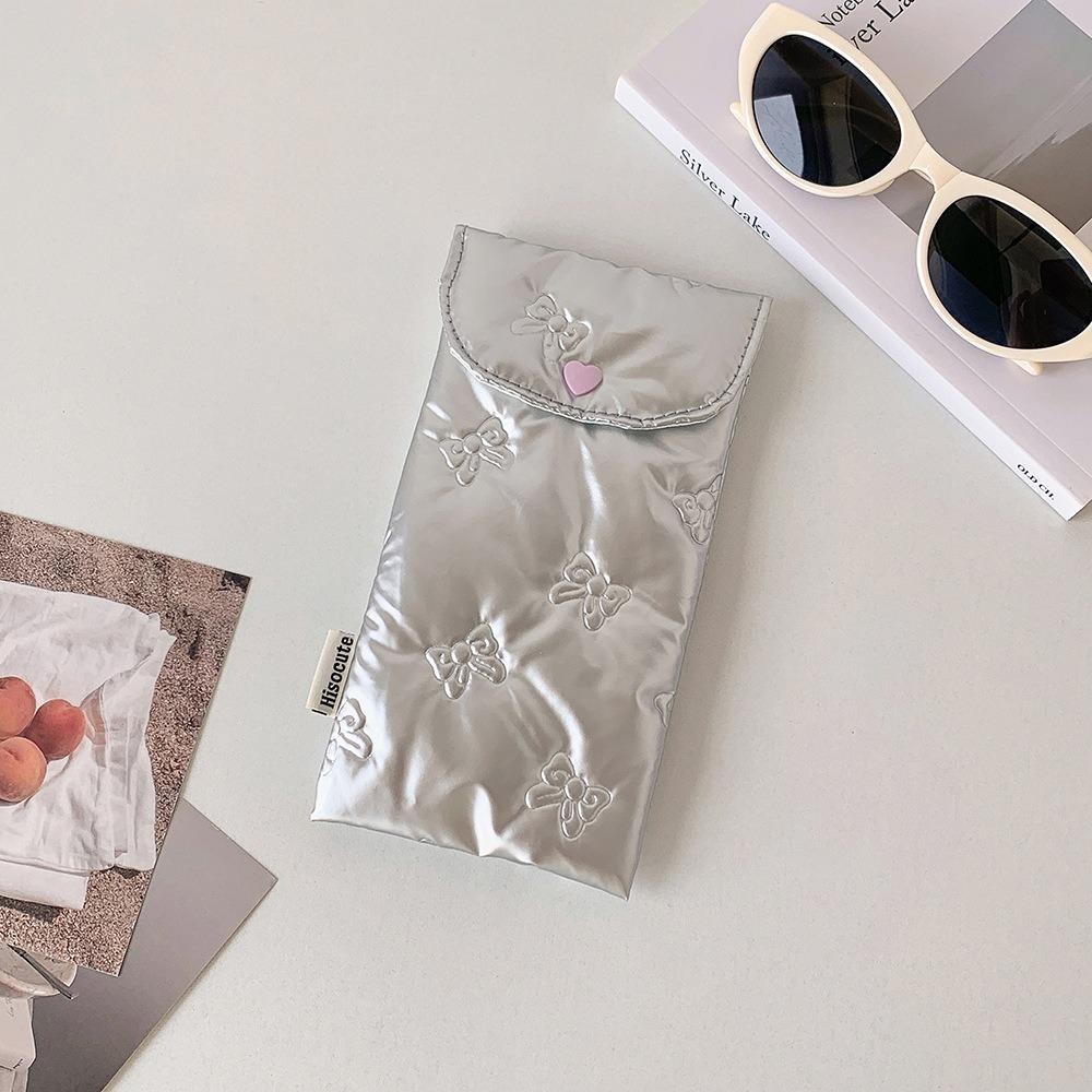 Portable Embossed Butterfly Bow Pencil Case Lightweight with Button Cosmetic Bag Glasses Protective Cover