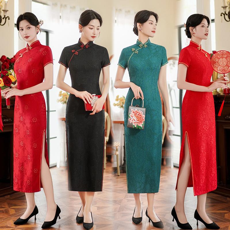 1011 spring and summer new improved cheongsam lace dress slim retro temperament fashion daily performance clothes