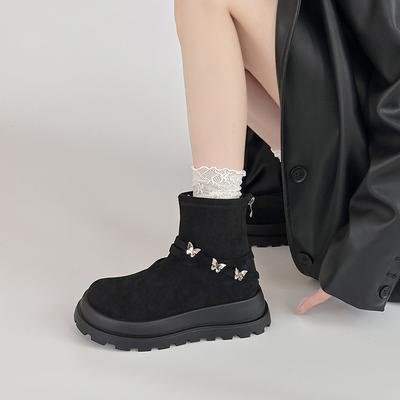 Ботильоны на толстой подошве с бабочками, увеличивающие рост, женские новые ретро темпераментные модные ботинки на осень и зиму в стиле мартинс