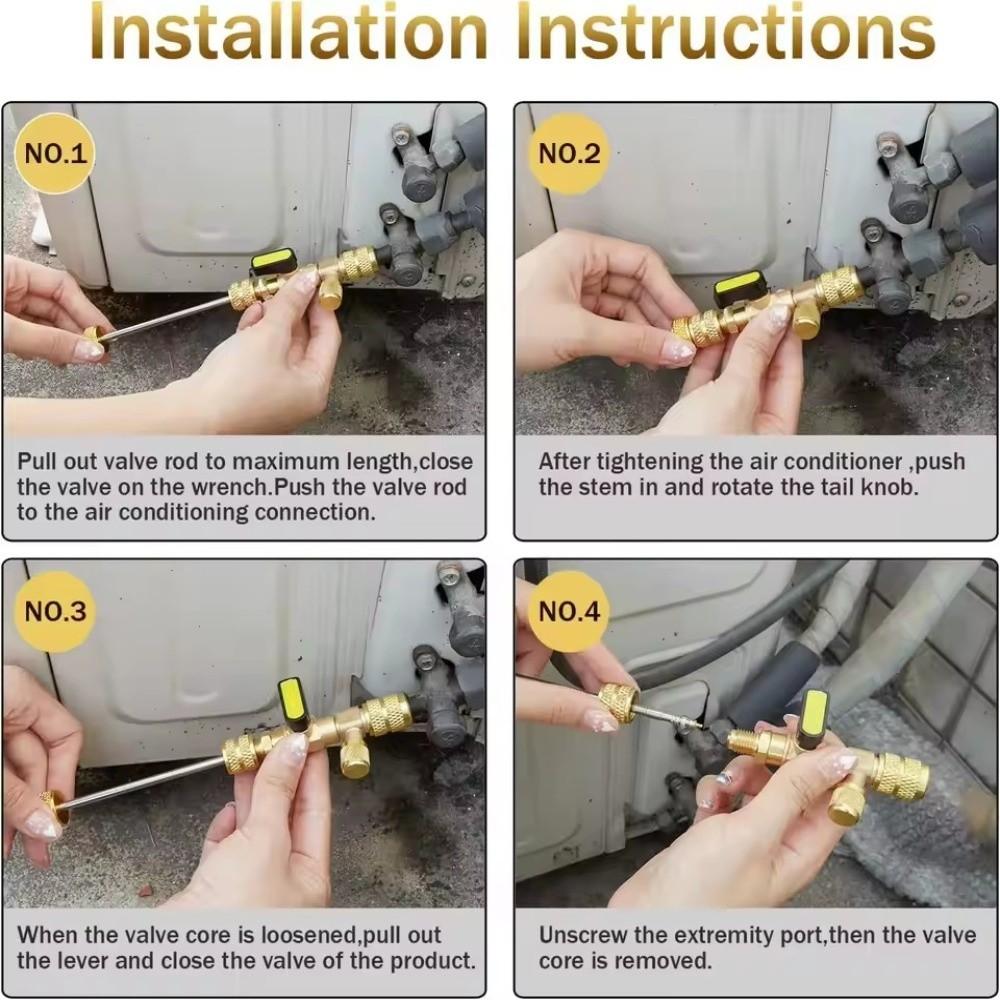 Brass Material Valve Core Installer Brass Valve Tool For R410A Refrigerant System