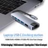 6 In 1 USB C HUB Docking Converter USB 3.0 4K HDMI-compatible Type-C 55W PD Charging Adapter RJ45 Multi USB Station
