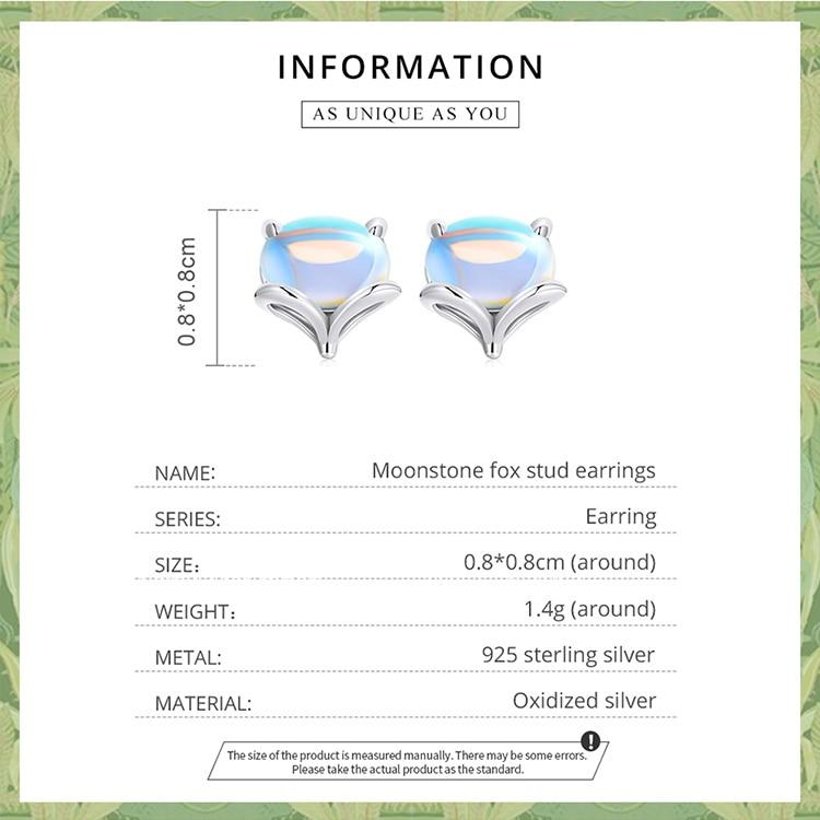 WOSTU 925 Sterling Silver Animals Moonstone Cute Fox Stud Earrings For Women Fashion Party Jewelry Gift
