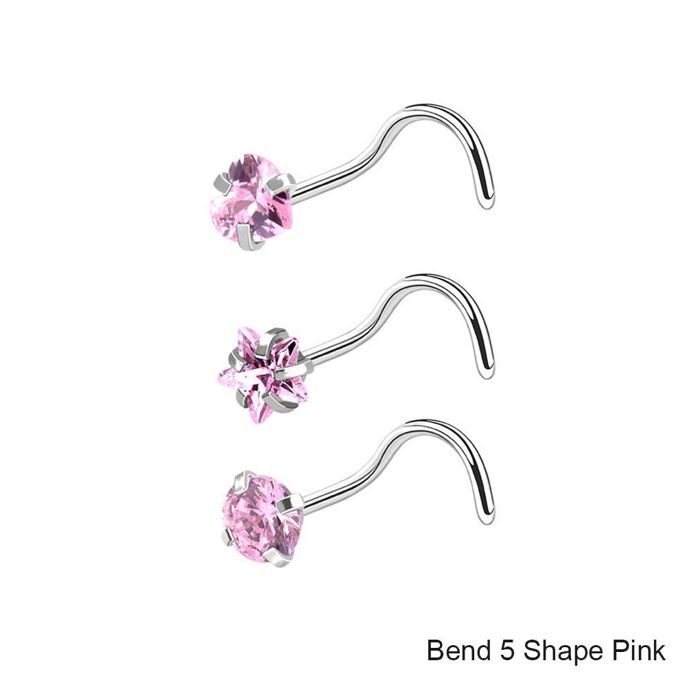 3 шт./компл., нержавеющая сталь, циркон, шпилька для носа, звезда, прямоугольный титановый стальной набор для носа, ювелирные изделия для пирсинга