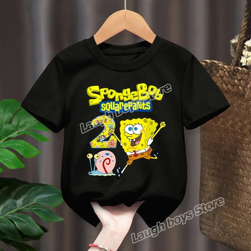 SpongeBob SquarePants Tshirt Digital Kids Birthday Party Tops Happy Graphic Tee Anime Aesthetic Kawaii Clothes Summer Tee Gift