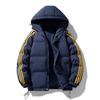 Можно печатать OO Фальшивая двухслойная одежда на хлопковой подкладке, Мужская и женская зимняя свободная одежда на хлопковой подкладке, Повседневная полосатая куртка с капюшоном для пары