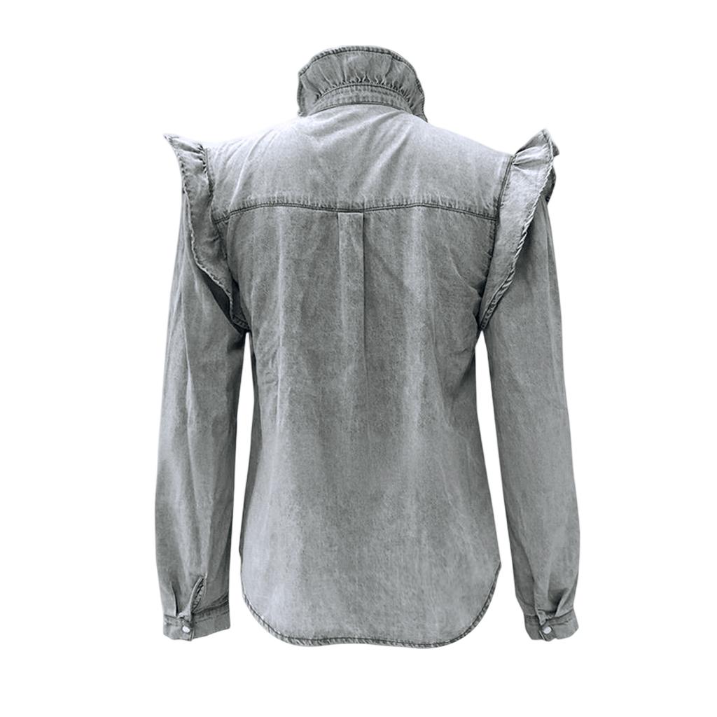 Women's Loose-fitting And Casual Long-sleeved Solid-color Denim Shirt