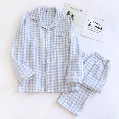 Новый весенний комплект пижамы для пар из 100% хлопка с длинными рукавами, брюки из двух предметов в клетку, домашняя одежда для мужчин и женщин