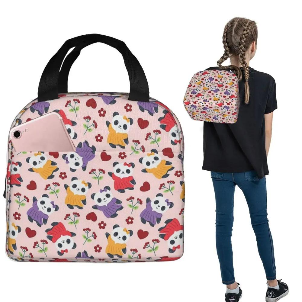 Cute Panda Wear Skirt Pattern Insulated Lunch Bag for Women Kids Leakproof Food Boxes Thermal Lunch Box Tote