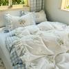 Корейский принцессный стиль Двухслойное кружево Вышивка цветами 100% хлопок Постельный комплект Плед Стиль Пододеяльники Простыня Наволочки