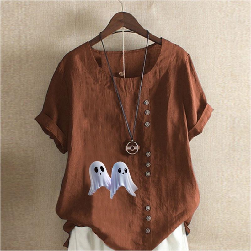 Женская модная футболка с коротким рукавом Ghost Printed, свободная хлопковая рубашка, повседневная свободная летняя блузка, топы
