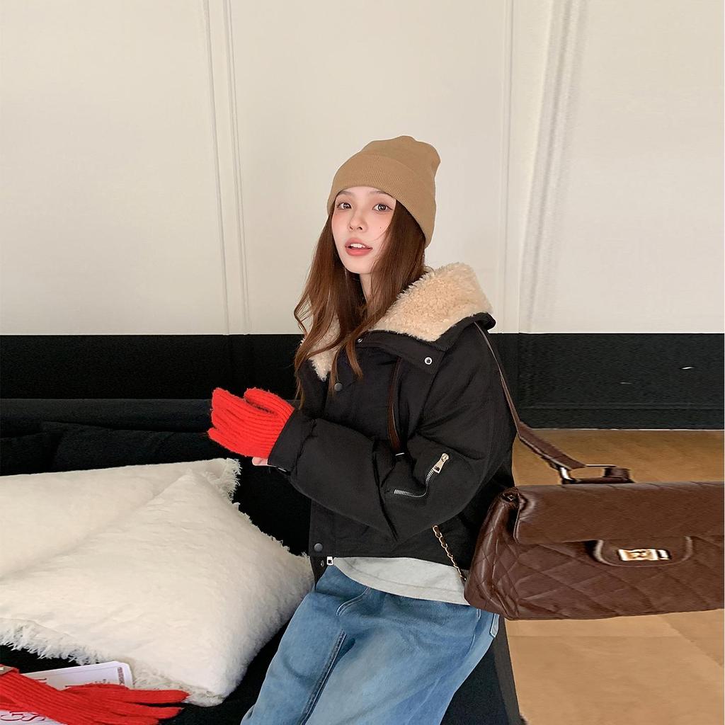 Осень Зима Утолщенная Теплая Парка Женская Повседневная Милая Однотонная Большой Карман Свободные Куртки Верхняя Одежда