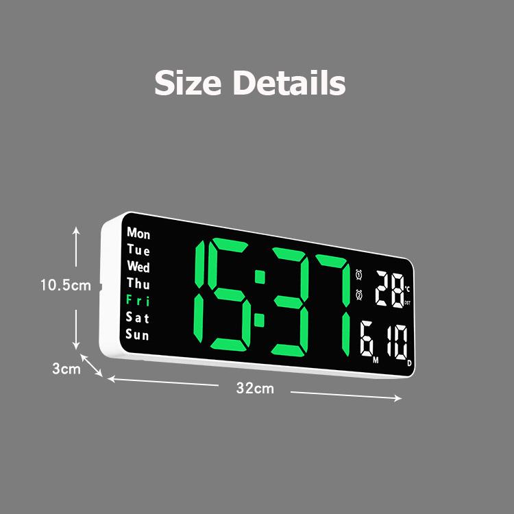 13-дюймовые цифровые настенные часы со светодиодной подсветкой, часы с дистанционным управлением и календарем, 12/24 ч, отображение даты, температуры