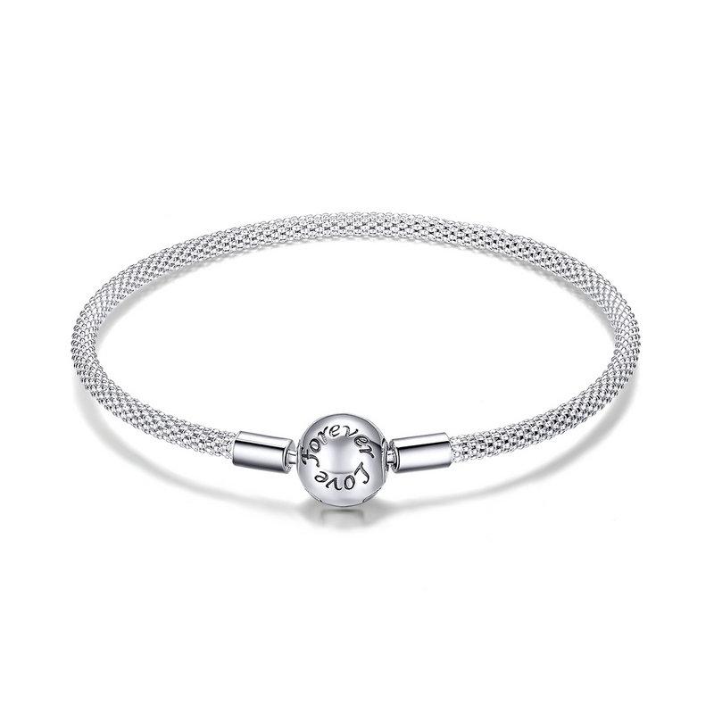 BAMOER Classic 925 Sterling Silver Love Forever Love Snake Chain Bracelets
