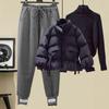 Winter Women's Down Cotton-padded Jacket, Padded Jacket, Thick Sweater, Casual Sweatpants, Fashion Three-piece Suit
