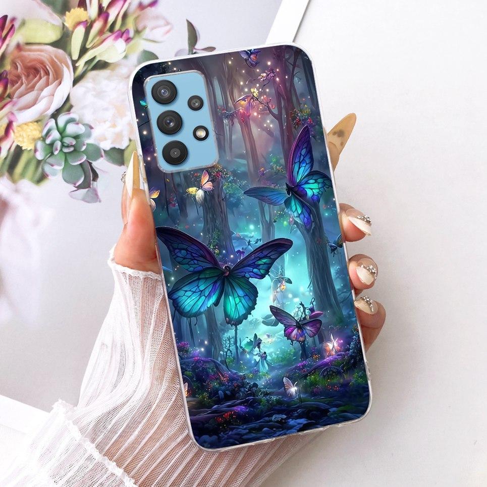 For Samsung Galaxy A32 4G 5G Samsung A33 5G A325F Phone Case Bow Pattern Colorful Butterfly Flower Soft Clear Silicone Casing