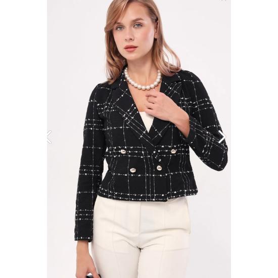 Women's Double Breasted Tweed Crop Jacket
