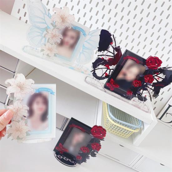 Акриловый держатель для фотокарт Kpop, розовая лилия, тема, сверхмощный стоячий мини-идол, подставка для фотографий, рамка для дисплея, украшение стола