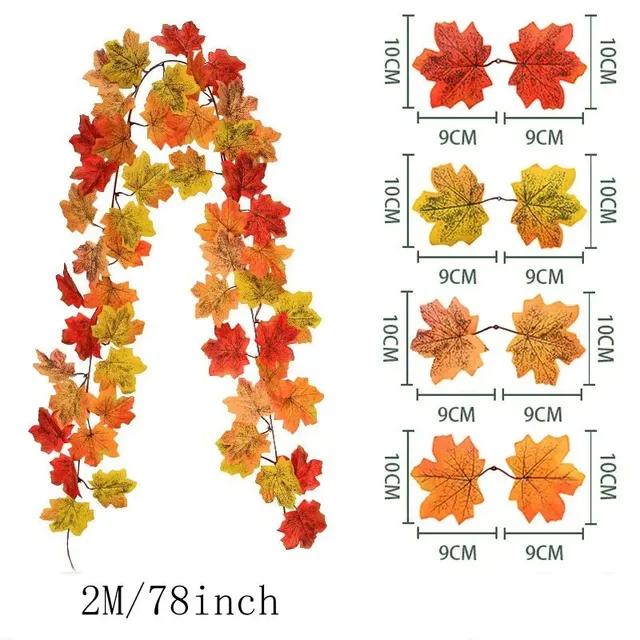 2M Artificial Fall Maple Leaf Garland Fake Plants Autumn Decor Leaves Vine for Thanksgiving Halloween Festivals Wedding Decora