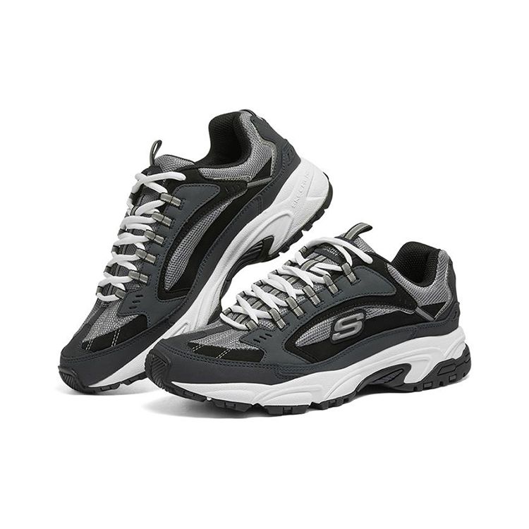 Skechers Выносливые Удобные Универсальные Амортизирующие Увеличивающие Рост Низкие Папины Кроссовки Мужские Кроссовки Синий Черный 50988-NVBK